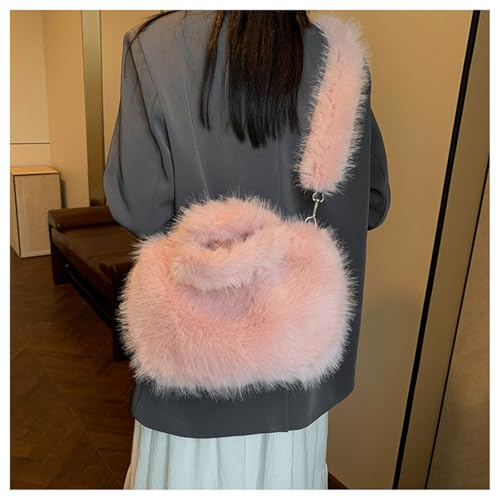 Candy Color Faux Furs Plush Handbag Crossbody Round Bag for Women Winter Thick Furry Shoulder Purse with Top Handle4