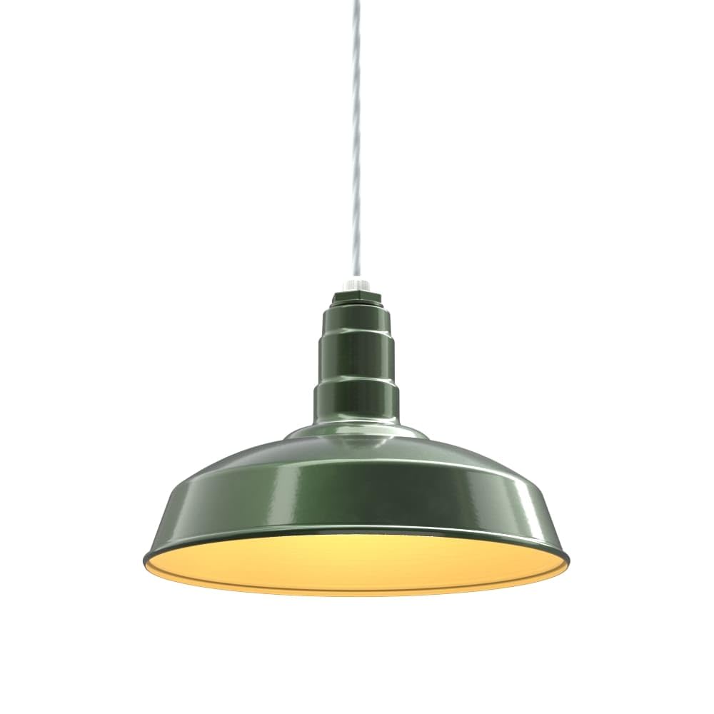 4ft White Cord Barn Light Pendant 16" Dome | Garage | Hunter Green/Brass
