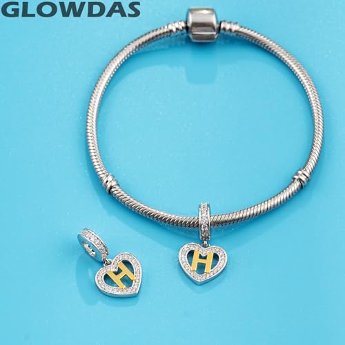 Image of GLOWDAS 18K Gold Plated Letter Charms Initial A to Z Necklace Pendant, 925 Sterling Silver CZ Heart Dangle Alphabet Beads fit European DIY Bracelet, Gifts for Valentiens /Christmas /Family