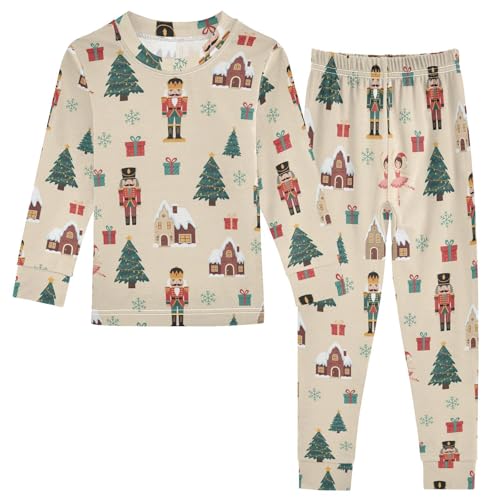 Pajama Sets Long Sleeve Christmas Themed Pattern Soft Comfy Sleepwear 2 Piece PJS 3-8T