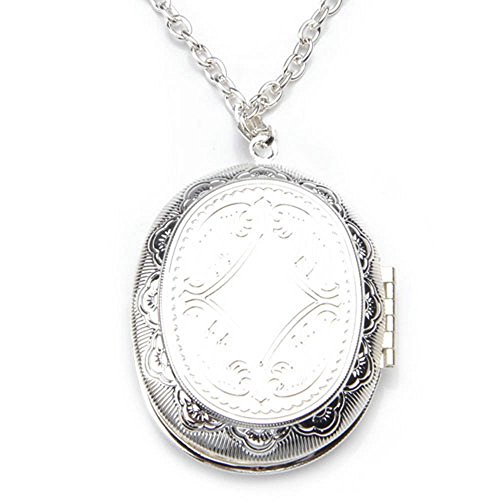 Gleader Collar Colgante Oval Medallon Relicario Poner Fotos Banado Plata