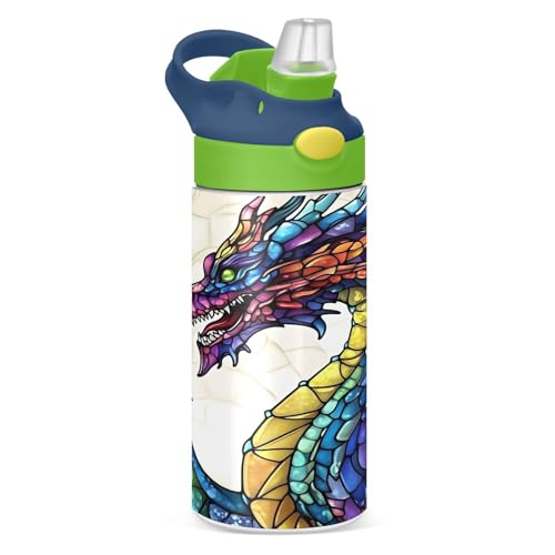 Mnsruu Botella de agua para niños con pajita, 350 ml, de cristal colorido bohemio, de acero inoxidable, aislada, a prueba de fugas, para bebidas frías y calientes, sin BPA