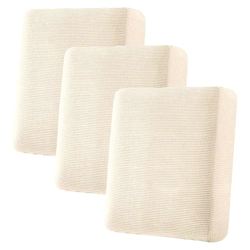 H.VERSAILTEX Super Stretch Individual Seat Cushion Covers Sofa Covers Couch Slipcover Sets Thick Jacquard Textured Twill Fabric (3 Piece Sofa Cushion Covers, Porcelain)
