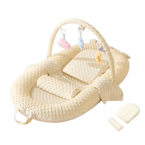 JQQJ ベビーベッド 新生児 添い寝ベッド 折りたたみ式 乳幼児用ベッド ベッドインベッド 軽量 寝返り防止 転落防止 ミニ コンパクト洗濯可能 嘔吐防止パッド おもちゃラック付き 出産祝い (ベージュ,シングルベッド + スロープマット + おもちゃラ