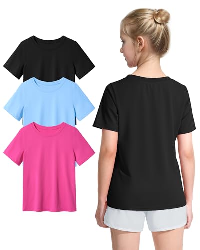 Image of KEREDA Girls Athletic Shirts Quick Dry T Shirts Summer UPF 50+ Tops 3 Pack