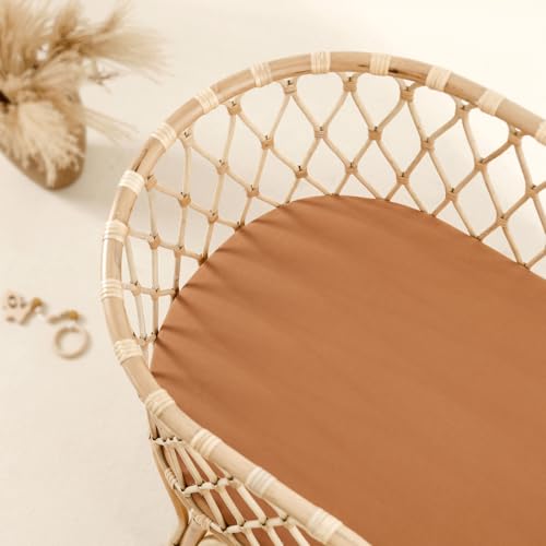 Image of GRSSDER Stretchy Ultra Soft Fitted Bassinet Sheet 2 Pack, Universal Fit for Bassinets Baby Cradle Moses Basket Oval Rectangle Mattress Safe and Snug, Jersey Bassinet Sheets for Girls, Cream /Orange
