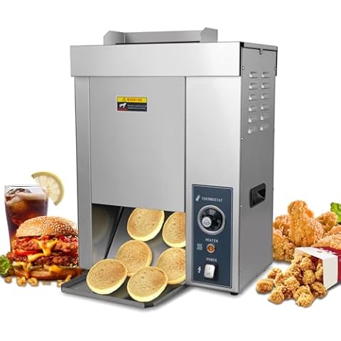 Hakka Commercial Burger Machine, Vertical 2000W Chain Type Automatic Unlimited Electric Bun Toaster for Fast Food Restaurant Grilling Browning EGO Temperature Control 50-300°C Adjustable Cover
