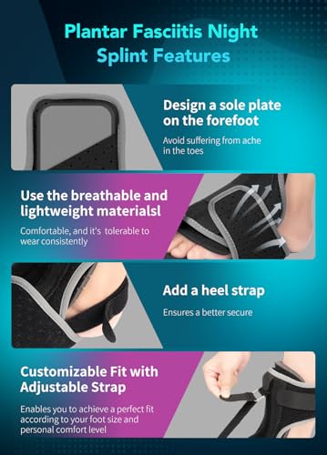 Plantar Fasciitis Night Splint with Massage Ball for Plantar Fasciitis Relief, Comfortable Plantar Fasciitis Brace for Achilles Tendonitis Heal Spur Foot-drop Flat-arch, Free Size for Men and Women - Black
