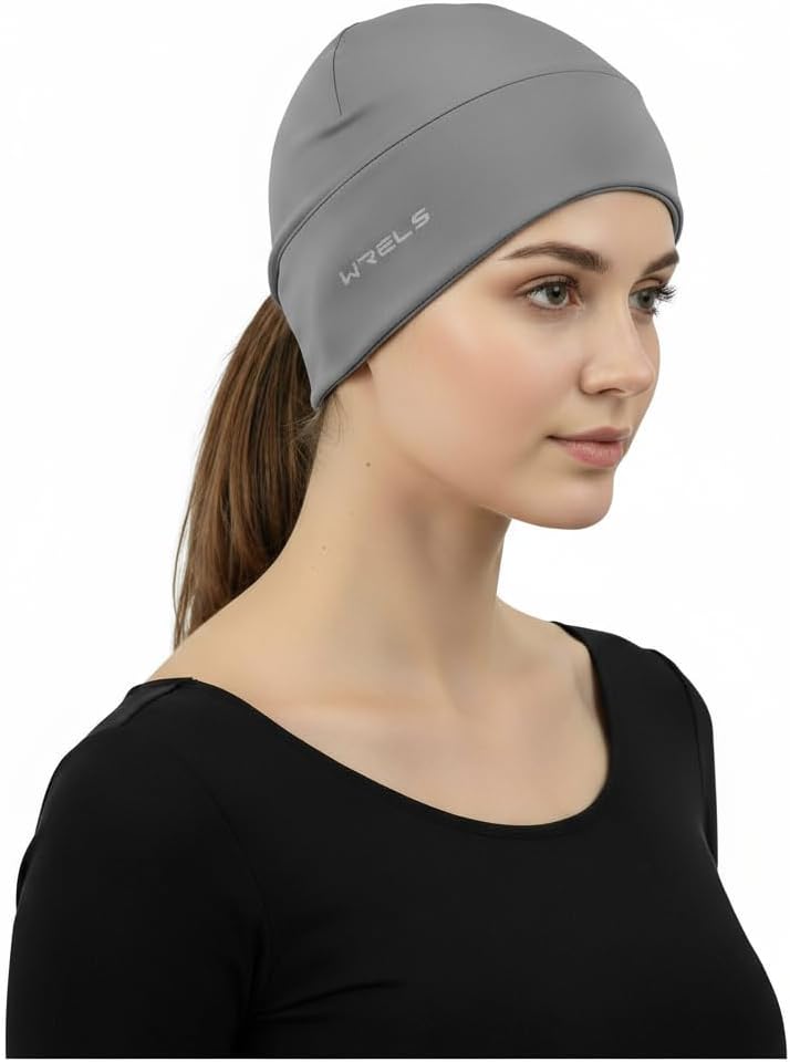 WRELS Thermal Running Skull Cap with Ear Flaps - Winter Hat for Women, Windproof Athletic Beanie Helmet Liner