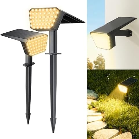 DEALGADGETS Solar Spot Lights Outdoor, IP65 Waterproof 44 LED Landscape Spotlights, Solar Powered Spotlight with Auto On/Off and 3 Lighting Modes for Outside Garden Decor, 2 Pack (Warm White) Cover