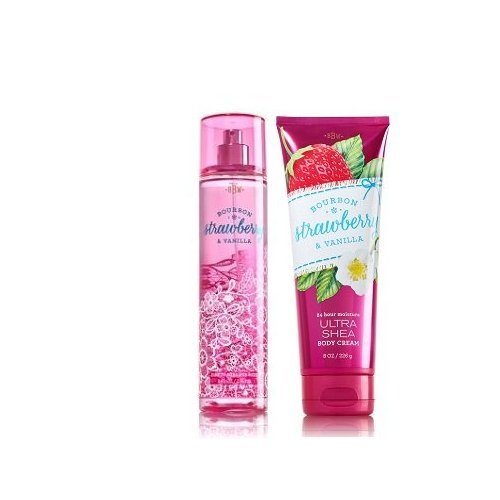 Bath and Body Works Bourbon Strawberry & Vanilla Ultra Shea Body Cream 8 Oz & Body Mist 8 Oz