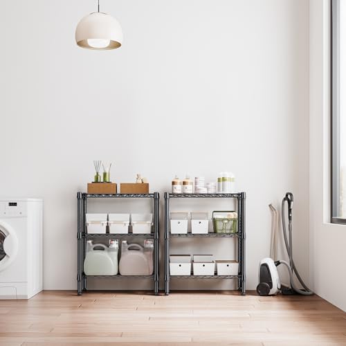Image of M MZG 750 lbs 3 Tier Shelf Metal Storage Shelves Wire Rack Closet Organizers for Garage Kitchen Bathroom Laundry Black 11.8 inch D x 25.6 inch W x 31.5 inch H