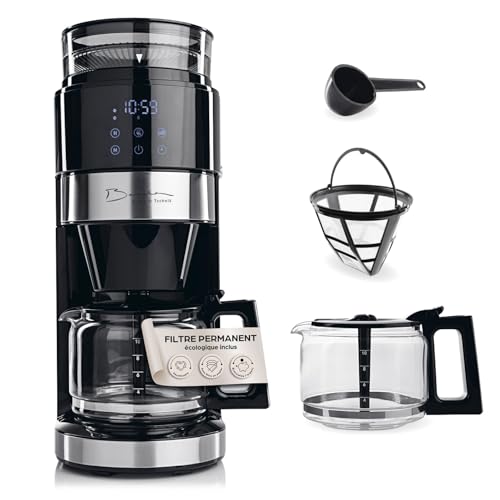 Barista Machine à café avec broyeur, cafetière à filtre avec verseuse en verre | machine à filtre de 900 W avec écran tactile et fonction minuterie jusqu'à 10 tasses | cafetière à café de 1,25 l