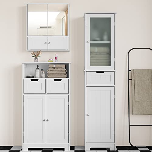 Horstors Bathroom Cabinet, Storage Cabinet With 2 Doors & 1 Drawer, Floor Freestanding Cabinet With Adjustable Shelves, Narrow Tall Cabinet For Bathroom, Living Room, Bedroom, White #TOP3