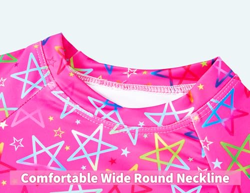 Image of Snowheart Bathing Suits for Girls Size 9-10 Years Old Rose Red Stars Long Sleeve Quick Dry Swimsuits