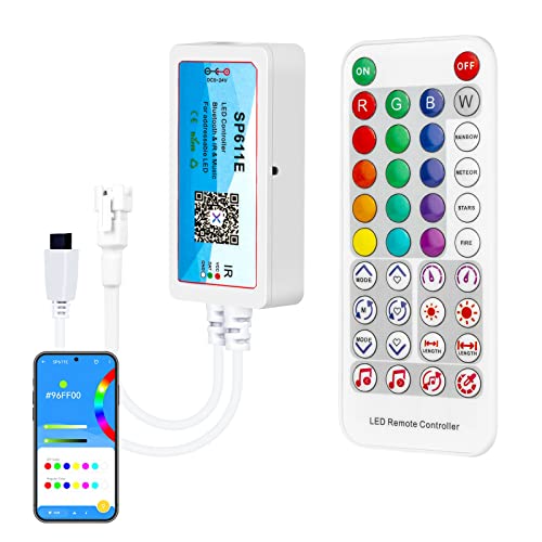 SEZO WS2812B Bluetooth LED Controller 600pixels/port SP611E Music Sync Control for WS2811 WS2812 SM16703 UCS1903 Addressable Dream Color LED Strip Pixels Light DC5V~24V APP/IR Remote Control