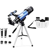 MaxUSee 70mm Refractor Telescope + 8X21 Compact HD Binoculars for Kids and Astronomy Beginners, T...