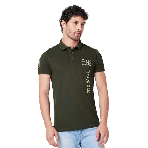 Image of Spykar Men's Slim Fit Polo Neck Half Sleeve Solid Casual T-Shirt