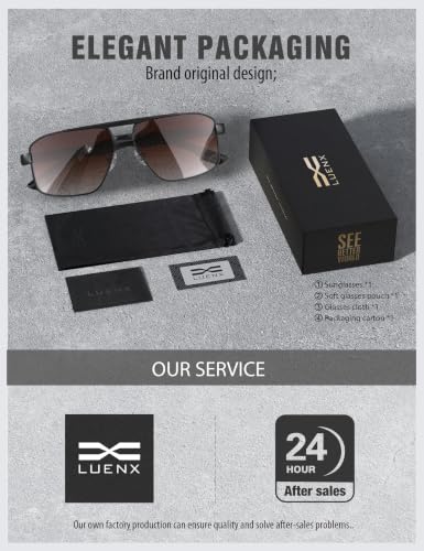 Image of LUENX Aviator Sunglasses for Men Square Polarized Polygon Lens - UV 400 Protection with Accessories