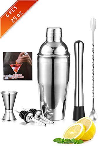 Cocktail Shaker Set 6 Piece, 25 oz Martini Shaker, Stainless Steel Drink Shaker