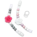 Teether Pacifier Clip 2-Pack Silicone Binky & Soothie Holder, Teething Toy Leash