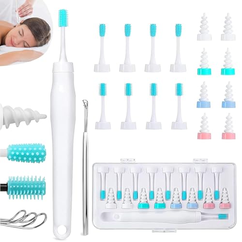 Image of HANNEA Ear Wax Removal Tool Kit Gentle Soft Ear Cleaner with 16Pcs Replacement Silicone Tips of 3 Designs Deep Cleaning Triple Curved Loop Tipped Stainless Steel Ear Wax Removal Kit