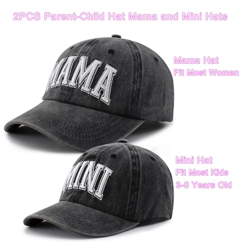 Goyklrb 2 x passende Baseballkappe für Mama und Mädchen, verstellbare Baumwolle, bestickt, Eltern-Kind-Mütze, Schwarz bestickt, Einheitsgröße