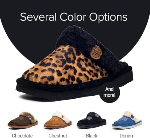 Image of ARIAT Women's Jackie Square Toe Warm Soft Genuine Suede Leather Indoor Outdoor Slippers with Plush Collar
