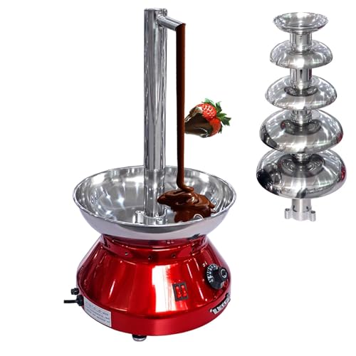 Fuente de Chocolate Comercial de 5 Niveles, Torre de Fondue de Chocolate Eléctrica 2 en 1 con Grifo, Control de Temperatura, Máquina de Fuente de Acero Inoxidable para Fiestas y Bodas