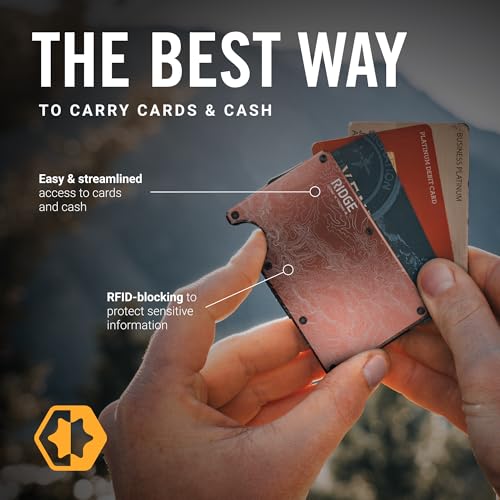 Image of Ridge Wallet for Men - Slim Minimalist Compact Wallet and Card Holder, RFID Protected Front Pocket Wallets for Men with Integrated Cash Strap (The Narrows Topographic)