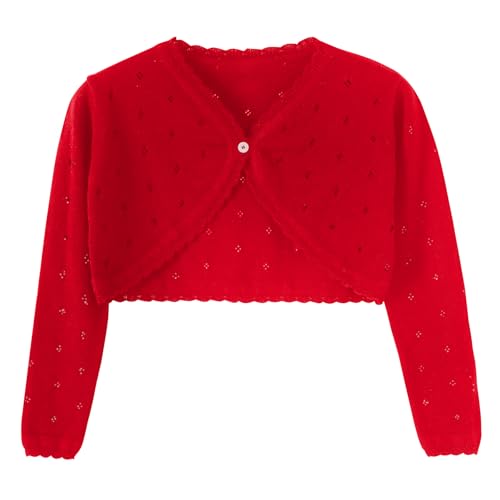 Image of Girls Cardigan, Girls Bolero Shrug Sweater, Kids Knit Hollow Out Long Sleeve, Button Cover Up Cropped Tops