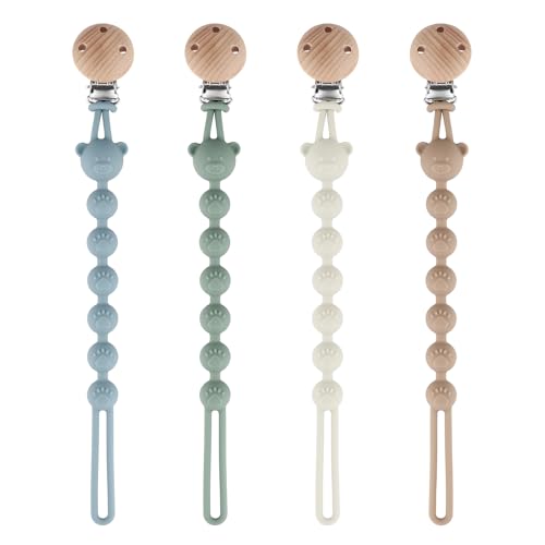 DOUUCO Lot de 4 Attache Tetine Silicone, Clip de Sucette en Silicone, Accroche Tétine Bebe, sans BPA, Chaîne d'Allaitement Multifonctionnel pour Garçons et...
