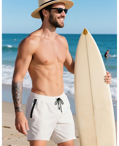 Men’s Swim Trunks Slim-Fit 5" Inseam Mesh Lining Zipper Pockets Swimwear Quick-Dry Bathing Suits for Men, XS-2XL2
