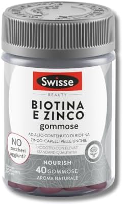Swisse Biotina e Zinco - Integratore Biotina e Zinco per Capelli Luminosi, Pelle e Unghie Sani, Alto Dosaggio, Gusto Frutti Rossi, 40 Gommose Generico - integratore