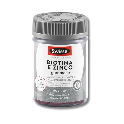 Swisse Biotina e Zinco - Integratore Biotina e Zinco per Capelli Luminosi, Pelle e Unghie Sani, Alto Dosaggio, Gusto Frutti Rossi, 40 Gommose