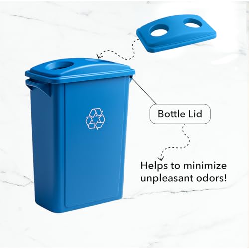 Image of 16 Gallon Slim Rectangular Garbage Can - with Bottle /Can Lid - Blue