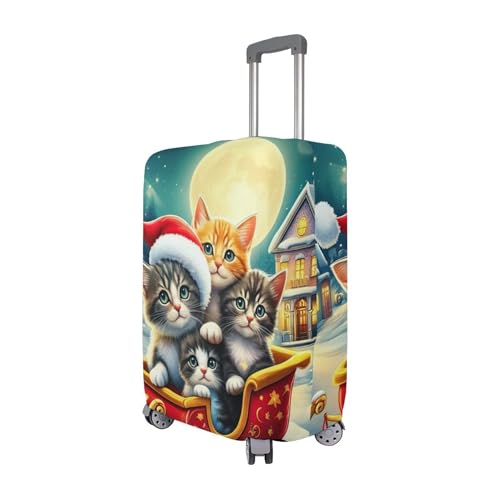 Joisal Cute Kittens Red Sleigh Luggage Protector Custom Suitcase Covers Anti-scratch Print Travel Vacation Essentials, S, Fits 18-20 Inch Case3