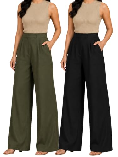 Image of Leriya Fashion Women Relaxed Fit Wide Leg Trousers | Malai Cottage Clip Closure Wide Leg Pants for Women | Casual Straight Lounge Pants with Pockets | Stylish Everyday Office Outfit Bottom Pant