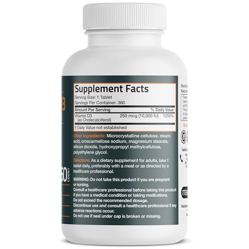 Bronson Vitamin D3 10,000iu (250mcg) 1 Year Supply for Healthy Muscle Function and Immune Support, Non-GMO, 360 Tablets - Image 3