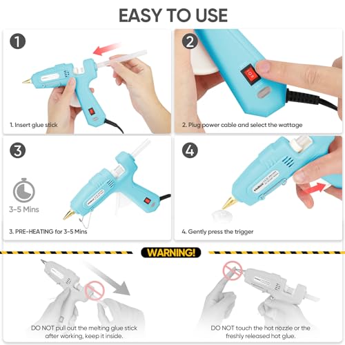 Image of ROMECH Full Size Hot Glue Gun with 60 /100W Dual Power and 21 Hot Glue Sticks (7 /16 inch), Fast Preheating Heavy Duty Industrial Gluegun with Storage Case for Crafting, DIY and Repairs (Cyan)