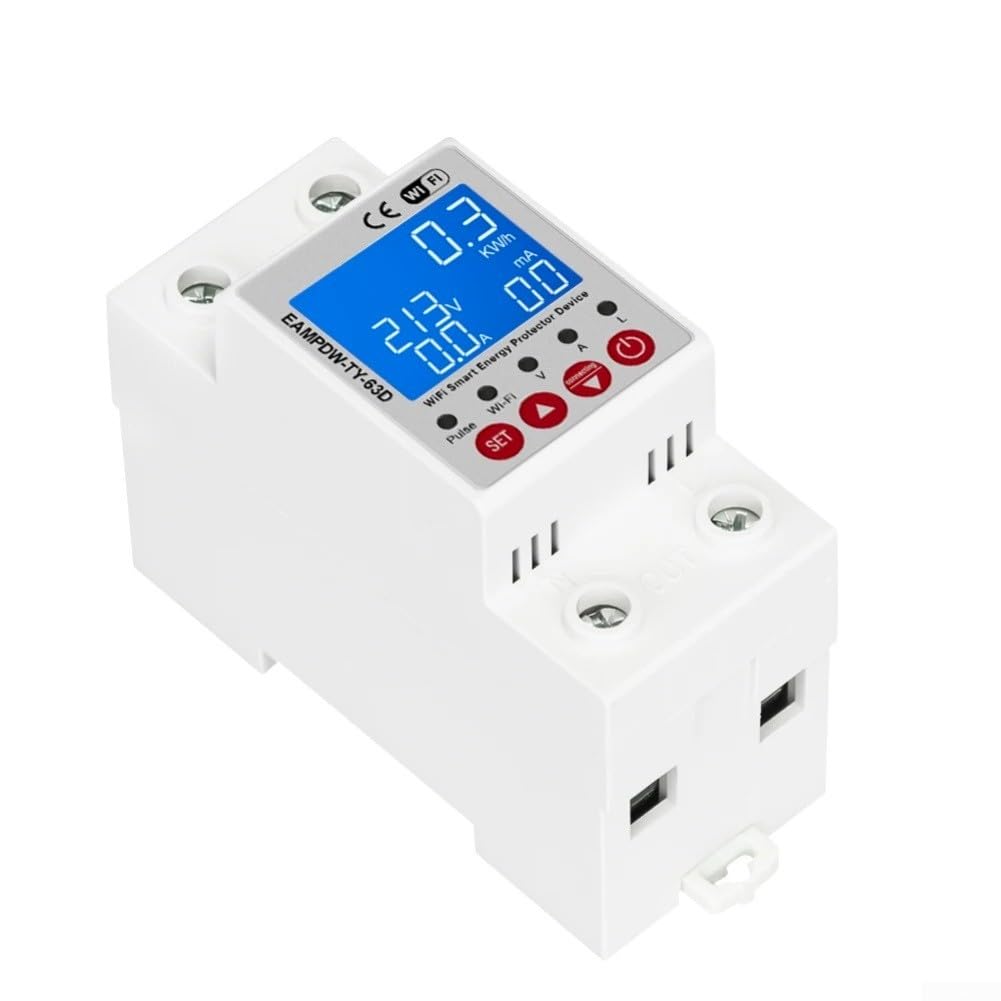 2 interruttori automatici Smart WiFi di Palo 63A con protezione da perdite sopra sotto tensione e monitoraggio energetico in tempo reale fino a 99999,9 kWh