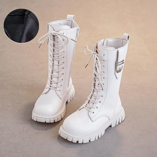 Girls Lace Up Combat Boots Mid Calf Ridding Boots Fashion Waterproof PU Leather Side Zipper Punk Goth Boot 4-12 Years2