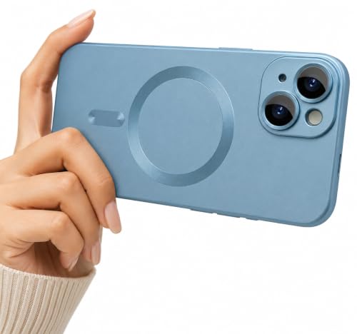 Image of MagPro Metallic Finish Case for Apple iPhone 15 | MagSafe Compatible Magnetic Cover, Matte Luxury Metallic Luster, Shockproof TPU, Camera Lens Guard, Wireless Charging Compatible | Blue