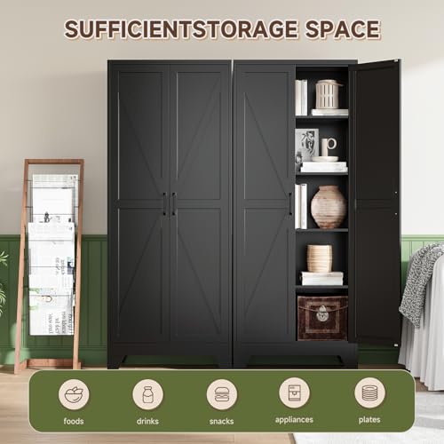 Image of Letaya 75 inch H Metal Storage Cabinet with 2 Doors and 4 Shelves,Tall Kitchen Pantry Cabinets,Farmhouse Utility Pantry Organizers for Cupboard /Dining /Bathroom /Home Office /Garage Room,Black