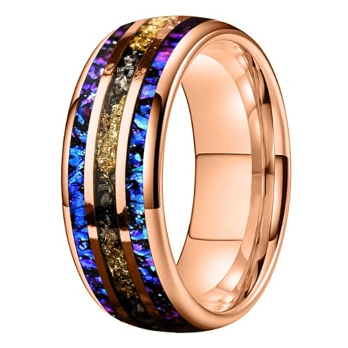 8mm Tungsten Rings for Men Women Orion Nebula Opal Meteorite Gold Foil Inlay Engagement Wedding Rings Comfort Fit