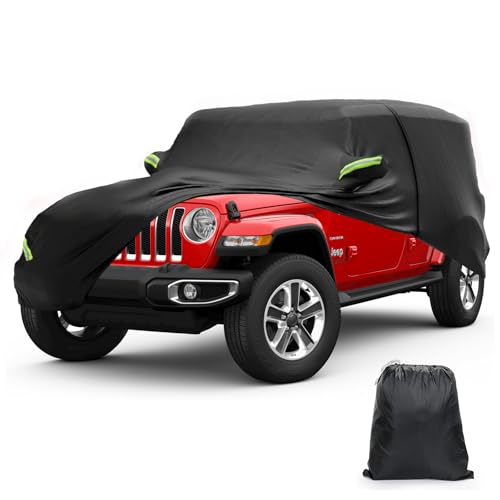 Image of Car Cover for Jeep Wrangler JK JL YJ TJ 4 Door,6 Layers Waterproof All Weather Car Covers for Automobiles,Outdoor Full Exterior Cover,Rain,Sun,Wind,UV Protection(Black)