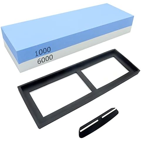 Roellgs Sharpening Stone, Professional 2 in 1 Double Sided Knife Sharpener with Non-Slip Silicone Base and Angled Guide, 1000/6000 Grit Water Sharpening Stone, Whetstone, for Kitchen Knives Cover