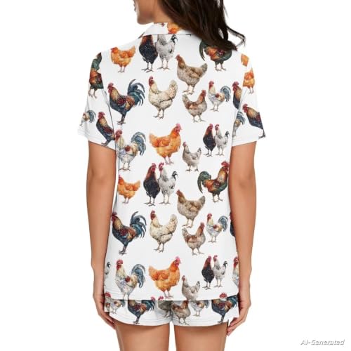 Image of Renewold Women's Short Sleeve Pajama Set Button Down Sleepwear with Notch Collar Soft Lounge Top and Shorts with Pockets