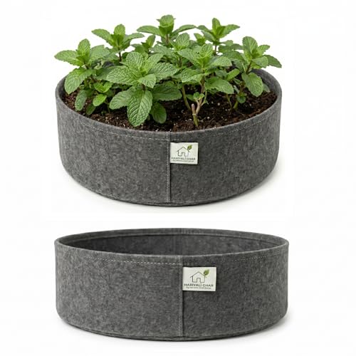 Image of 400 GSM Geo Fabric Round Grow Bags 18x9 Inch, Dark Grey Planting Bags for Terrace and Kitchen Gardening Pack of 2
