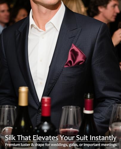 Image of MANSPHIL 100% Real Mulberry Silk Pocket Square for Men, 11x11 Inch Solid Handkerchiefs, Multi Colors
